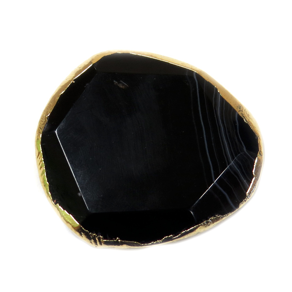 Black Poppins Faceted Agate Free Form Bead - Gold