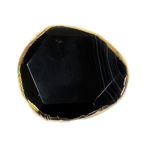 Black Poppins Faceted Agate Free Form Bead - Gold