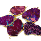 Violet Free Form Imperial Jasper Bead Connector, Gold, 49x39mm - 1 piece