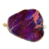 Violet Free Form Imperial Jasper Bead Connector, Gold, 49x39mm - 1 piece