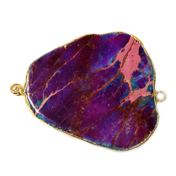 Violet Free Form Imperial Jasper Bead Connector, Gold, 49x39mm - 1 piece