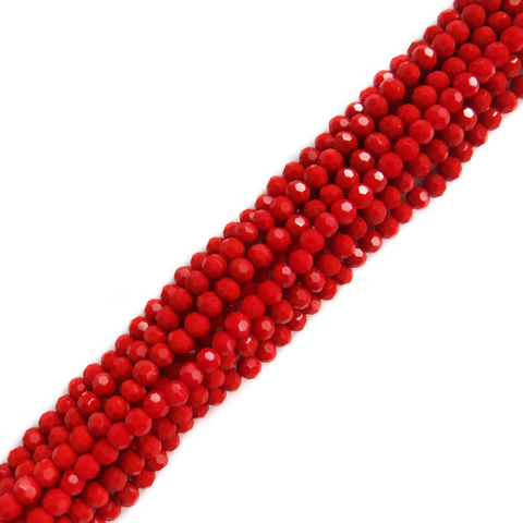 Red, Round Faceted Glass Bead, 4mm; 1 strand