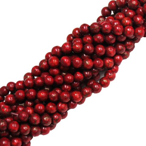 Red Turquoise With Pyrite Stripes; Round Shape; 8MM