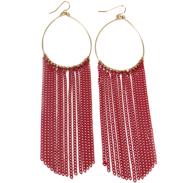 Earring with Chains Red, Gold, 5 inches - 1 piece