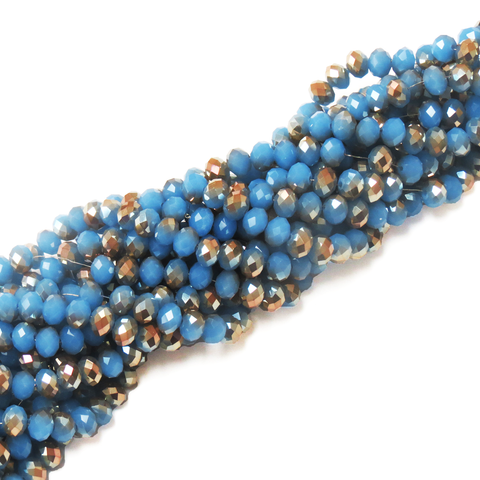 Rondelle- Two Toned Blue Opaque/Gold; 8mm