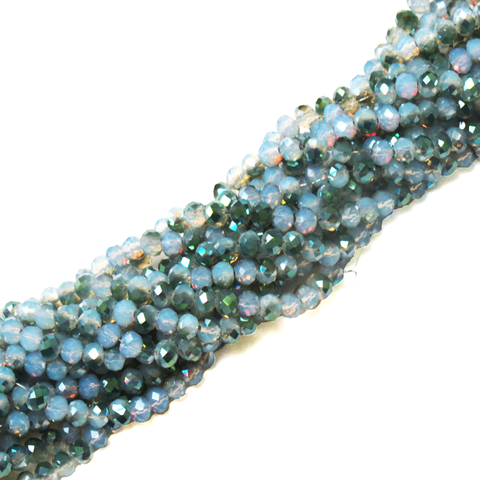 Rondelle- Two Toned Milky White/Metallic Green; 6mm