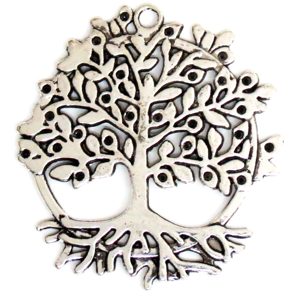 Roots Tree Charm-Antique Silver
