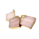 Rose Quartz Slice Pendant, Gold, 32x29mm - 1 piece