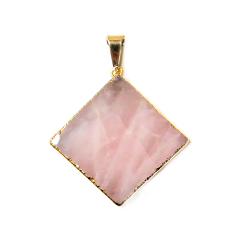 Rose Quartz Slice Pendant, Gold, 32x29mm - 1 piece