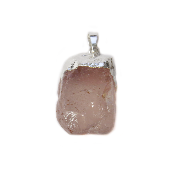 Rose Quartz Pendant, Silver, 31x18mm; 1 piece