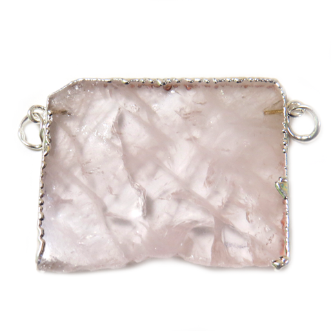Rose Quartz Slice Connector- Silver