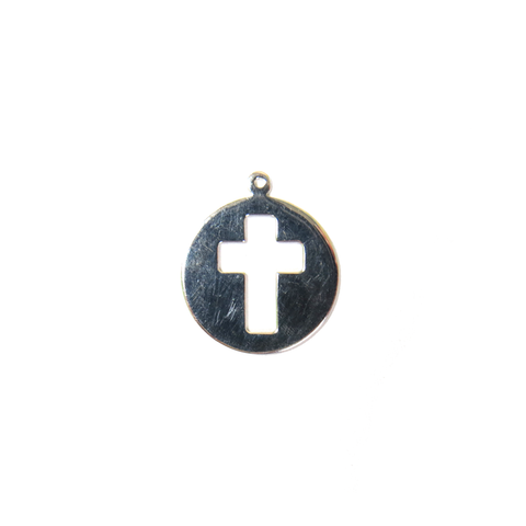 Cross Medal Charm, Sterling Silver, 16mm; 1 piece