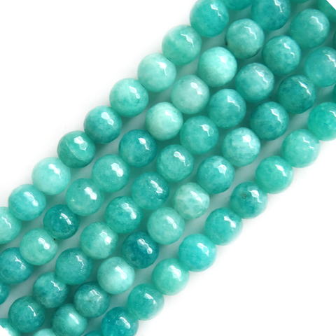 Round Faceted Jade, Turquoise, 8mm - 1 Strand