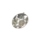 Round Charm with Flowers, Silver 45mm - 1 piece