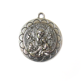 Virgin Mary Round Charm, Silver, 29mm - 1 piece
