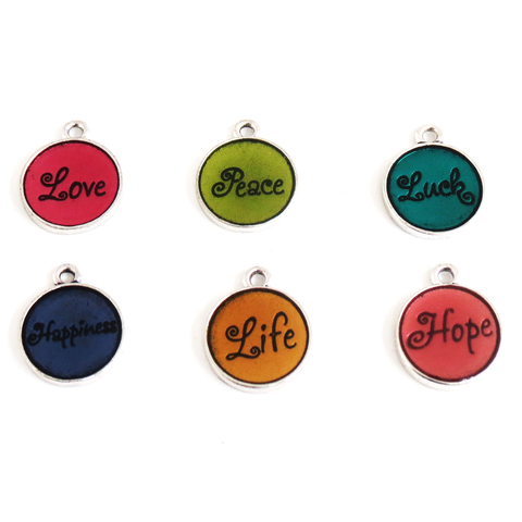 Round Charms with Messages- 6 pcs