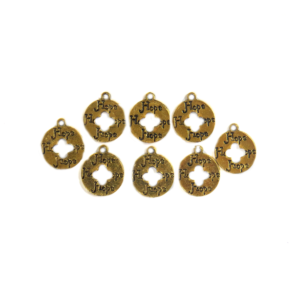 Round Hope Charms; Gold - 8pcs