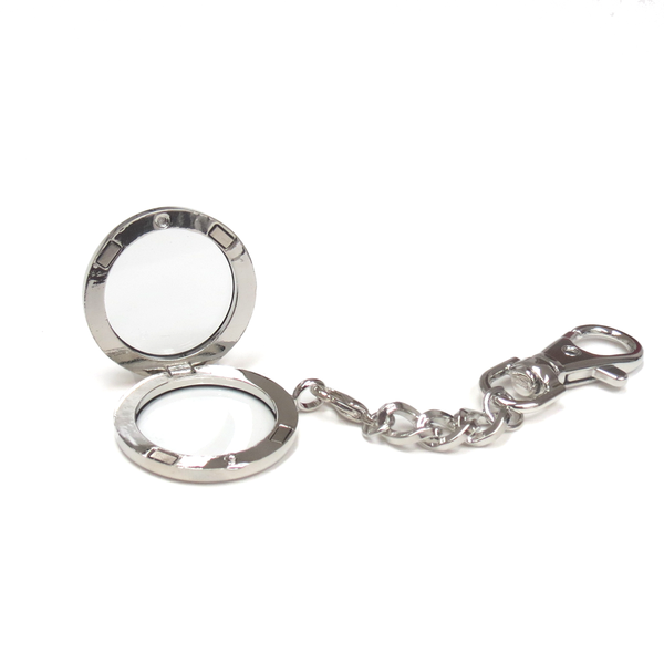 30mm Zinc Alloy Round Locket Key Chain; Silver