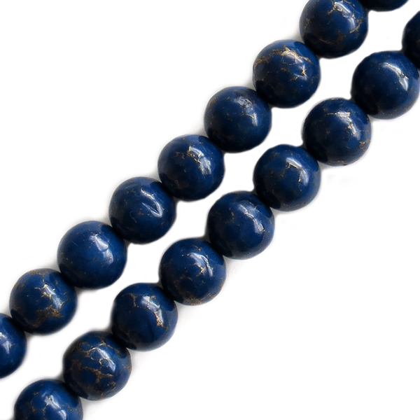 Royal Blue Turquoise with Pyrite Stripes, Round, 12mm; 1 strand