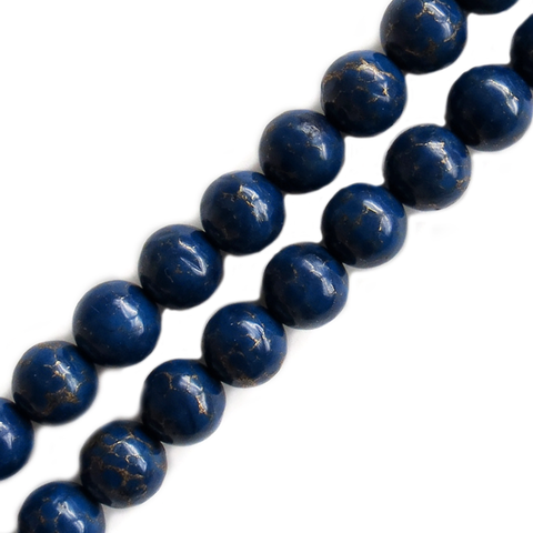 Royal Blue Turquoise with Pyrite Stripes, Round, 12mm; 1 strand