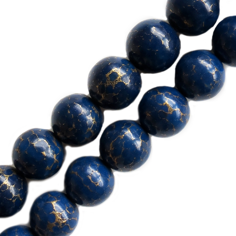 Royal Blue Turquoise with Pyrite Stripes, Round, 14mm; 1 strand