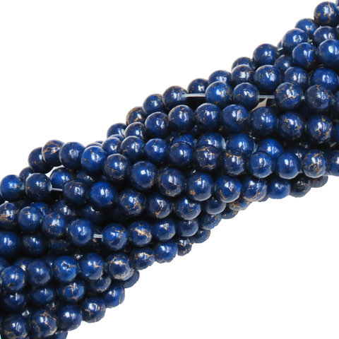 Royal Blue Turquoise  with Pyrite Stripes; Round Shape 8mm