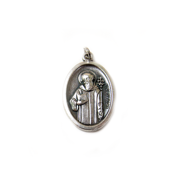 Saint Benedict Italian Charm, Antique Silver, 25x16mm - 1 piece