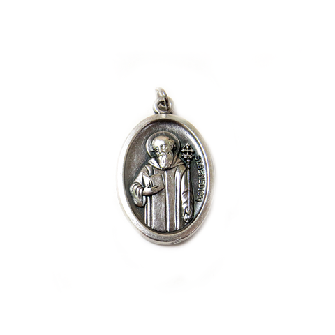Saint Benedict Italian Charm, Antique Silver, 25x16mm - 1 piece