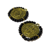 Saint Benedict with Black Pearls Charm, Gold, 28mm; 1 piece