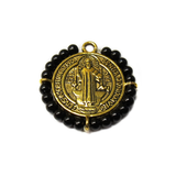 Saint Benedict with Black Pearls Charm, Gold, 28mm; 1 piece