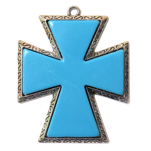 Blue Resin Cross Pendant, 81x66mm - 1 piece