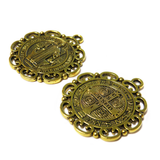 Saint Benedict Round Charm, Gold, 33mm; 1 piece
