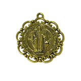 Saint Benedict Round Charm, Gold, 33mm; 1 piece