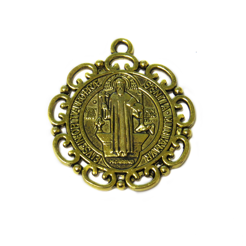 Saint Benedict Round Charm, Gold, 33mm; 1 piece