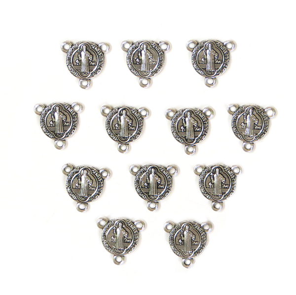 Saint Benedict Rosary Connector, Silver - 12 pieces