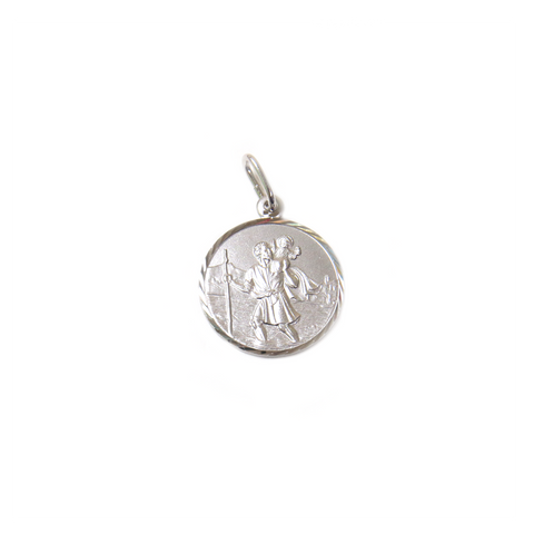 Saint Christopher Charm, Italian Sterling Silver, 14mm - 1 piece