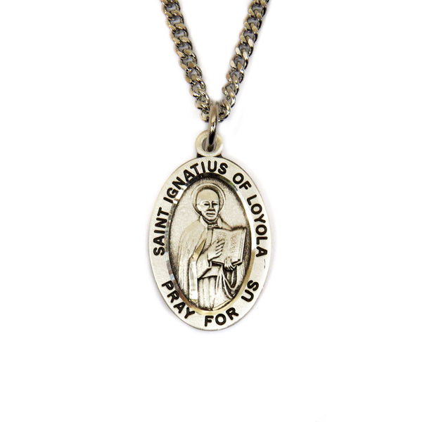 Saint Ignatius of Loyola Religious Necklace, 20" Long, Sterling Silver; 1 piece