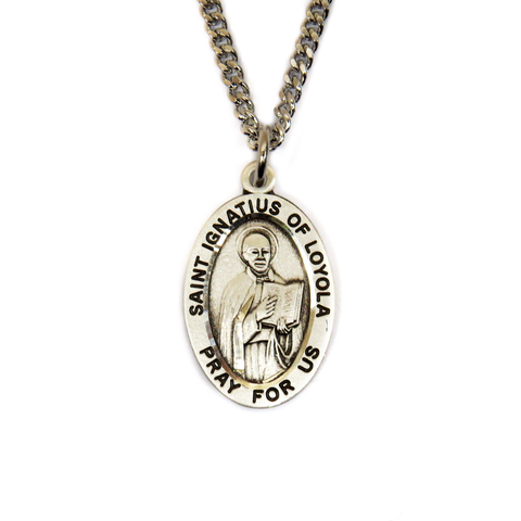 Saint Ignatius of Loyola Religious Necklace, 20" Long, Sterling Silver; 1 piece