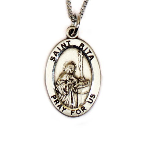 Saint Rita Religious Necklace,18" Long, Sterling Silver; 1 piece