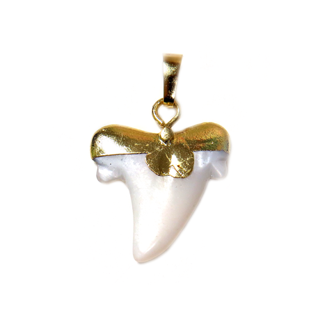 White Shark Tooth Pendant, Gold, 26x33mm - 1 piece