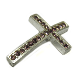 Cross with Purple Rhinestones Connector, 37x25mm, Silver; 1 piece