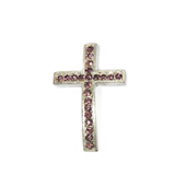 Cross with Purple Rhinestones Connector, 37x25mm, Silver; 1 piece