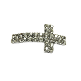 Cross with Clear Rhinestones Tube Connector, 50x25mm, Silver; 1 piece