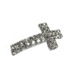 Cross with Clear Rhinestones Tube Connector, 50x25mm, Silver; 1 piece