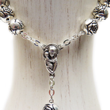 8mm Roses Italian Rosary, Silver, 21" Long; 1 piece