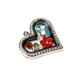 32 x 35mm Stainless Steel Heart Locket with Rhinestones; Silver
