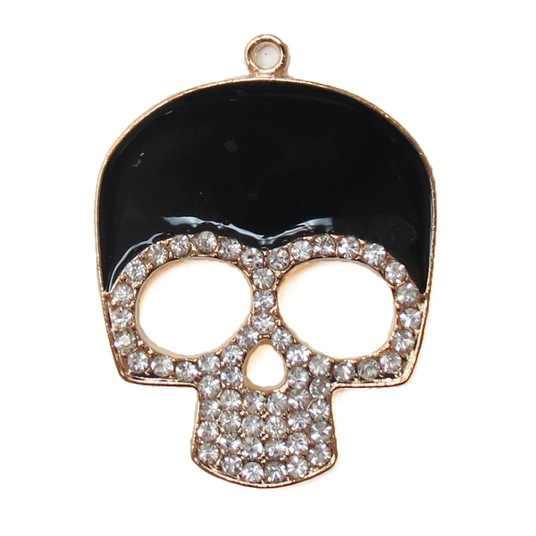 Skull Charm; Gold/Black with Rhinestones