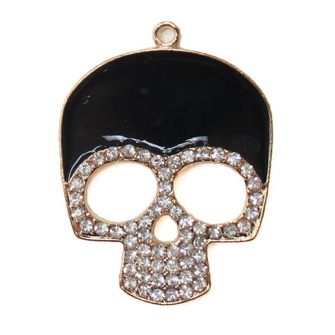 Skull Charm; Gold/Black with Rhinestones