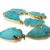 Sky Blue Druzy Arrow Head Pendant, Gold, 47x23mm; 1 piece