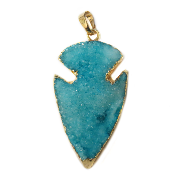 Sky Blue Druzy Arrow Head Pendant, Gold, 47x23mm; 1 piece